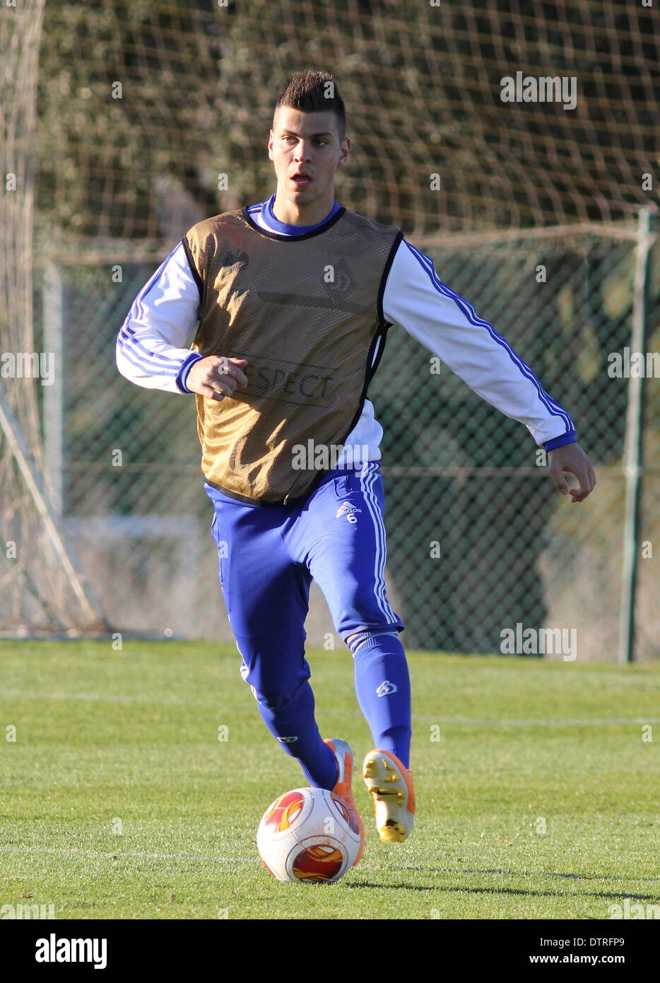 La Manga, Spain. 23 February 2014. Exclusive images of Dinamo Kiev of Ukraine, training at La Manga Club, Spain prior to their UEFA Europa League match at Valencia on Thursday.    Aleksandar DRAGOVIC    Photo by Tony Henshaw/La Manga Photos /Alamy Live News Stock Photo