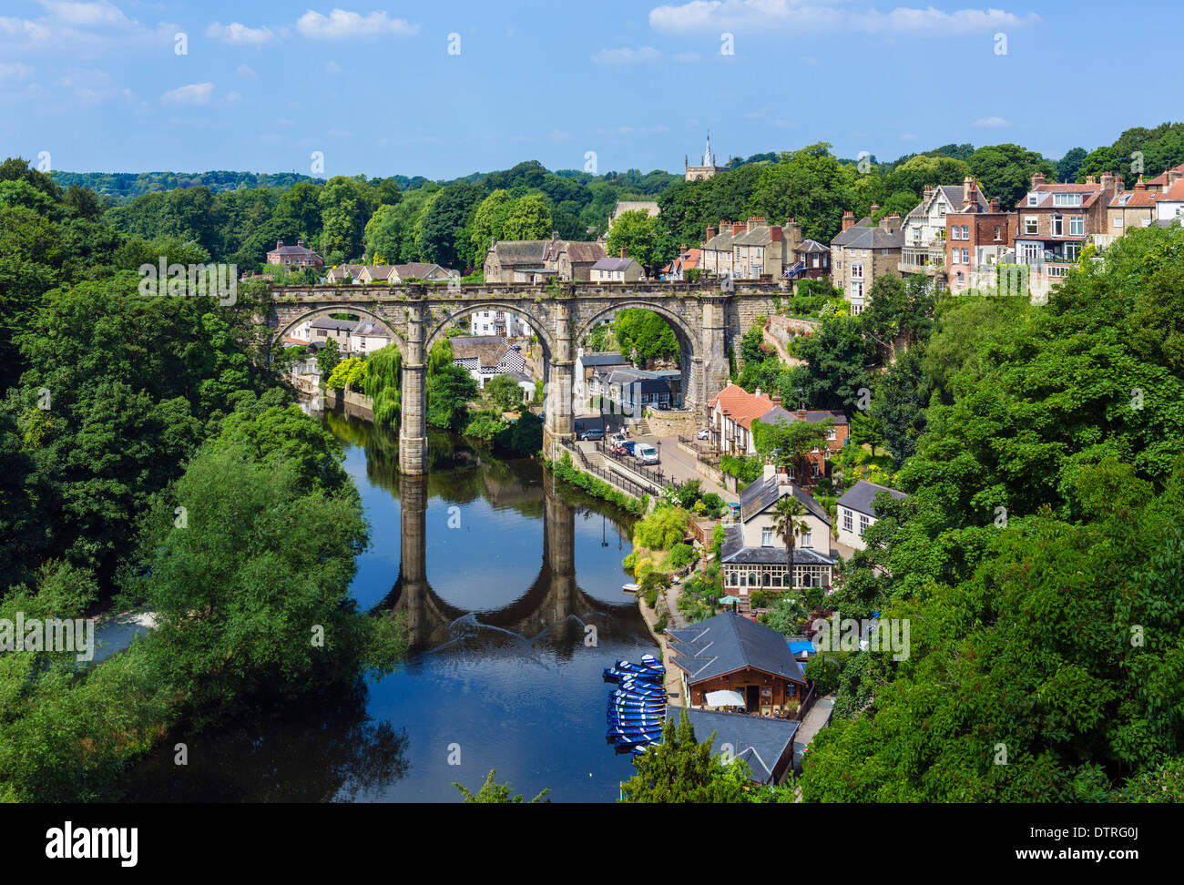 View of the River Nidd and the Viaduct from the Castle, Knaresborough, North Yorkshire, England, UK Stock Photo