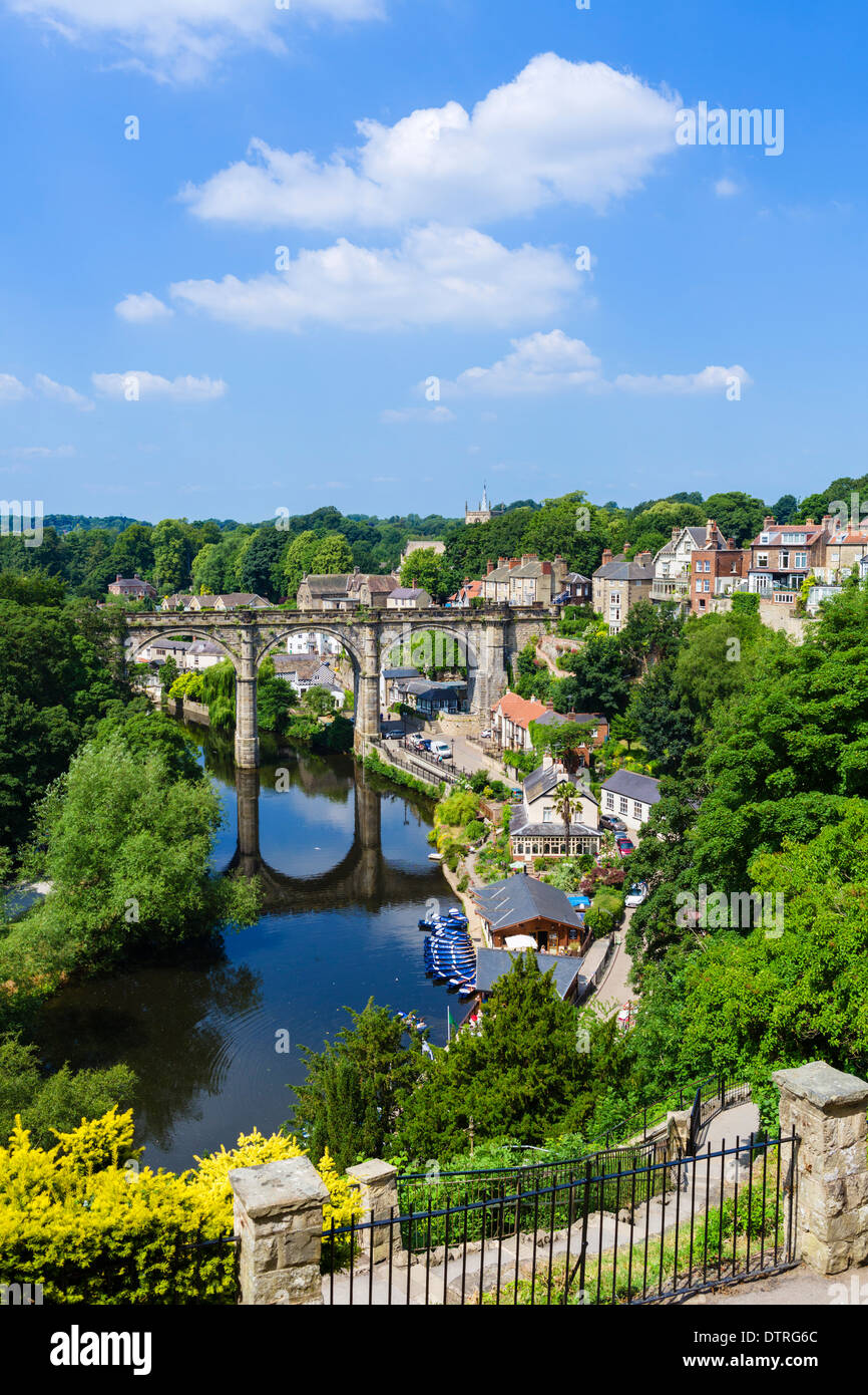 View of the River Nidd and the Viaduct from the Castle, Knaresborough, North Yorkshire, England, UK Stock Photo