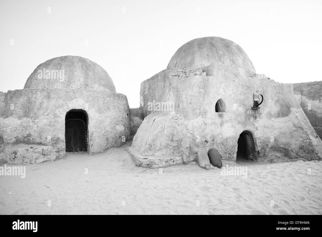 Buildings in Ong Jemel, Tunisia. Ong Jemel is a place near Tozeur, where the movies Star wars and the English Patient were filmed. Stock Photo