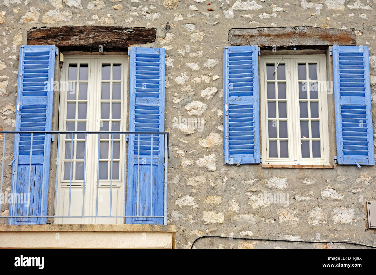 Window and balcony, Gourdon, Alpes-Maritimes, Provence-Alpes-Cote d'Azur, Southern France Stock Photo