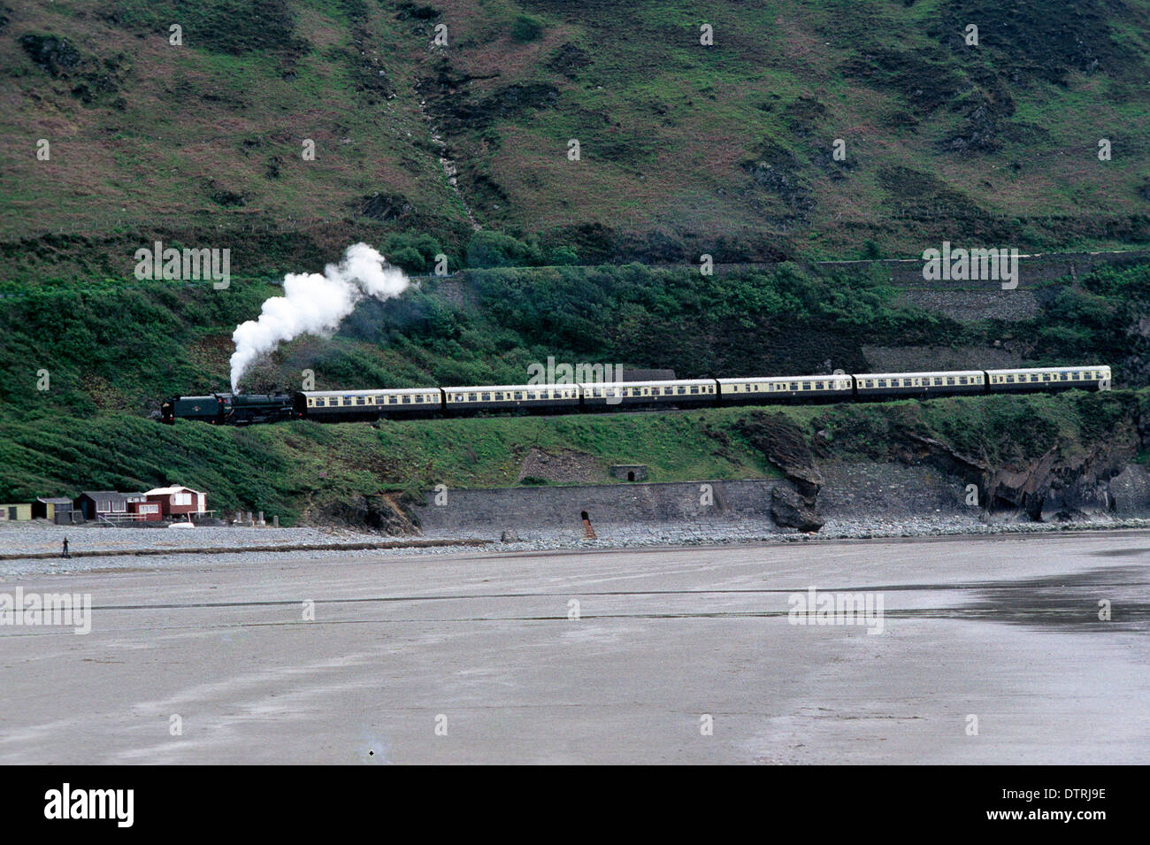 Steam locomotive 75069 puling the Cambrian Coast Express towards Fairbourne Wales Uk 1991 Stock Photo