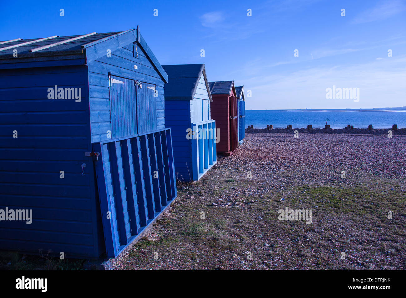 beach huts Hayling Island, Hampshire, England, United Kingdom Stock Photo