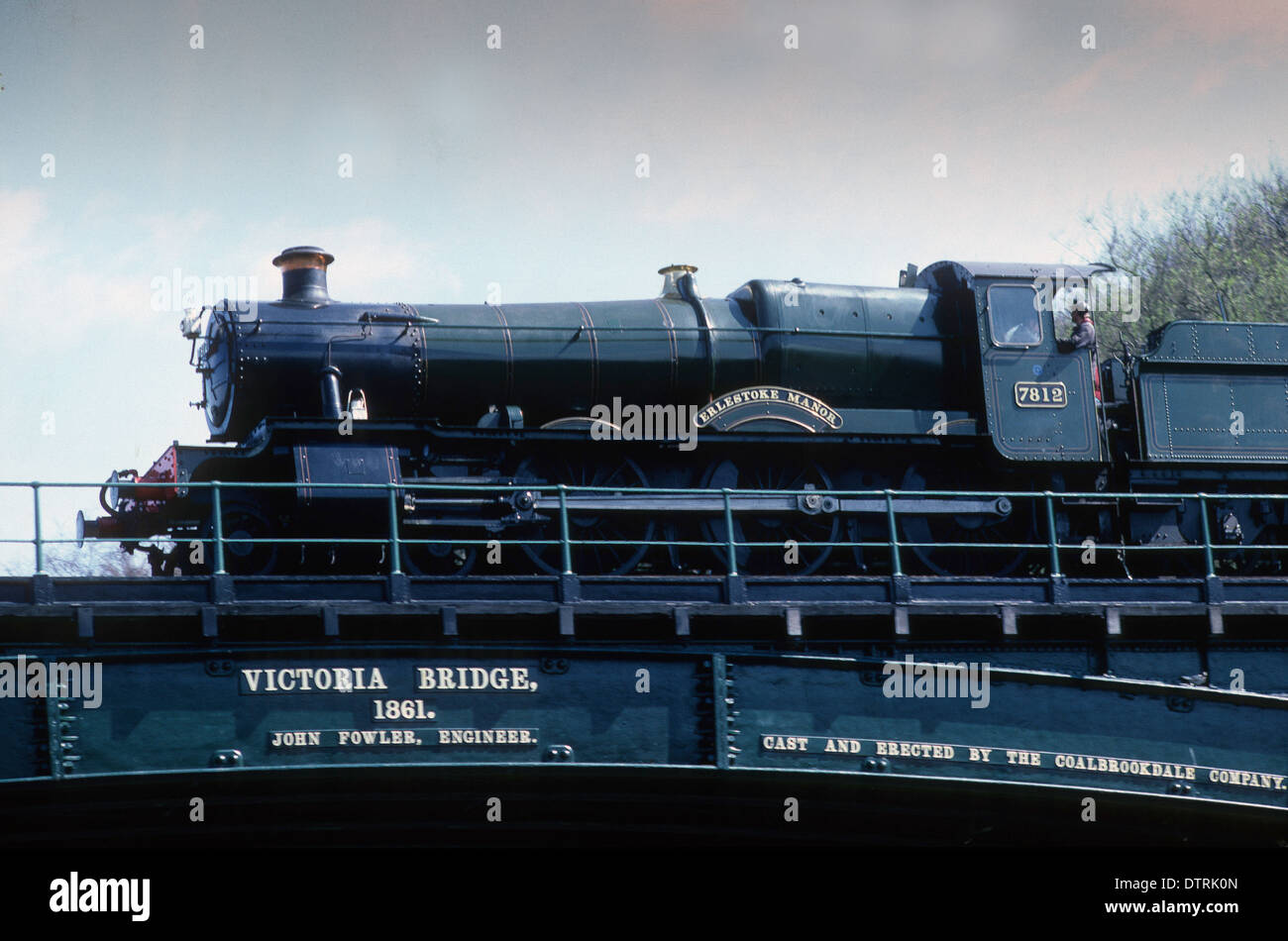 Steam locomotive Erlestoke Manor crossing the Victoria Bridge on the Severn Valley Railway Uk Stock Photo