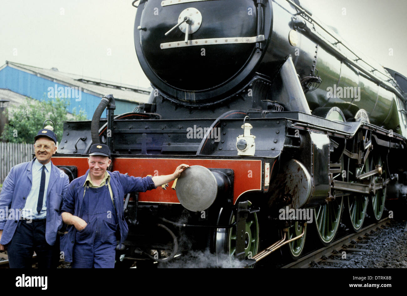 Proud train drivers with the Flying Scotsman steam locomotive pulling The North Yorkshireman 1981 Stock Photo