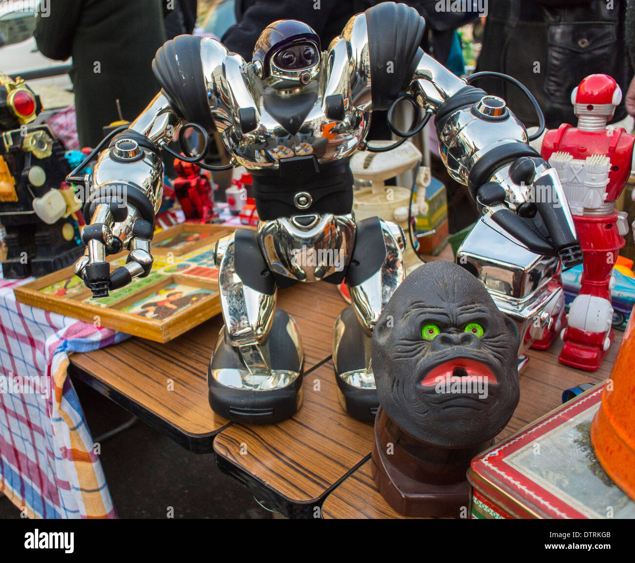 Paris, France., Vintage Market, Toys on Display on Table on Street