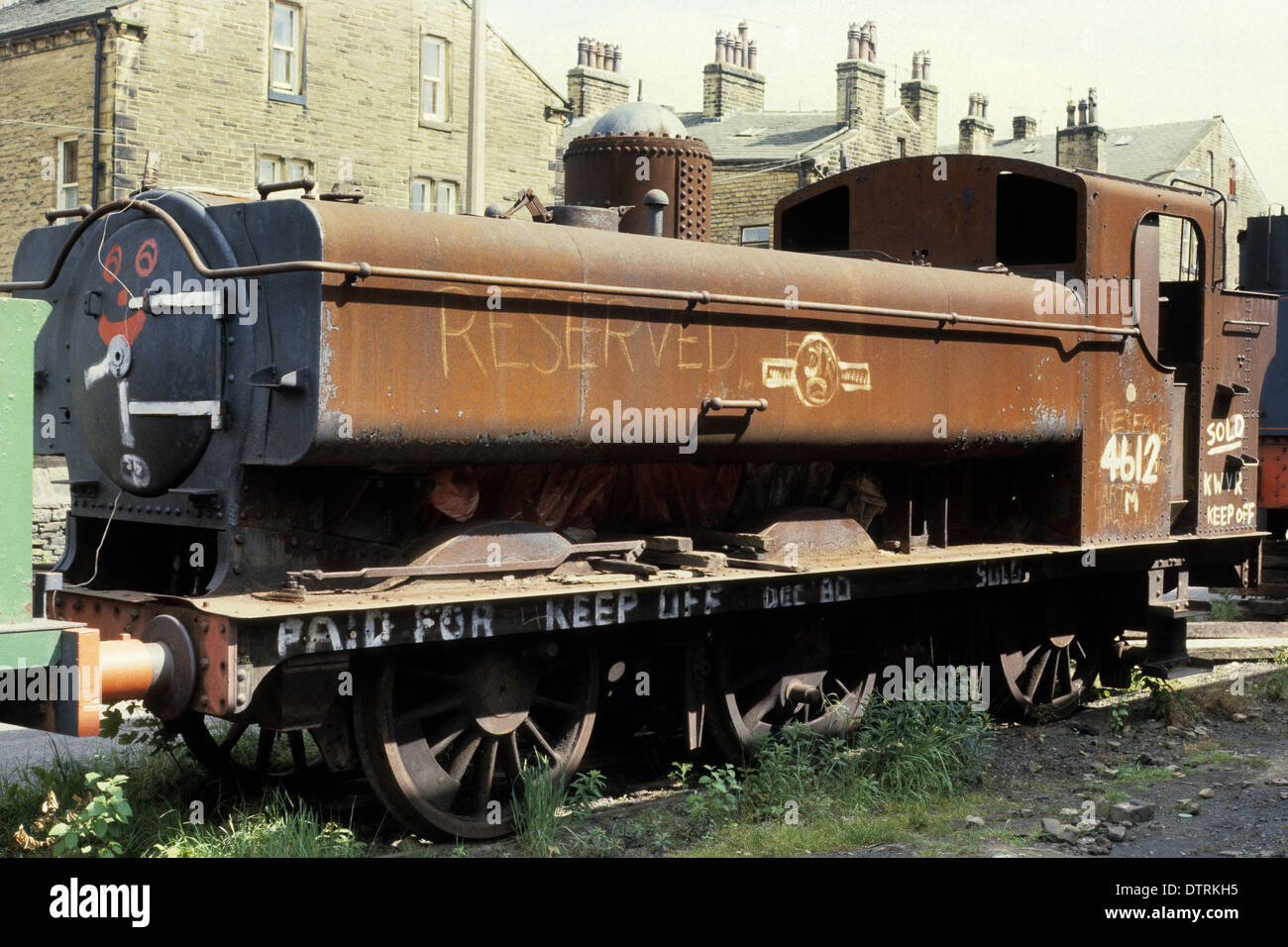 Steam Locomotive GWR 5700 Class no. 4612 ready for restoration at Oakworth on Keighley and Worth Valley Railway in 1981 Stock Photo