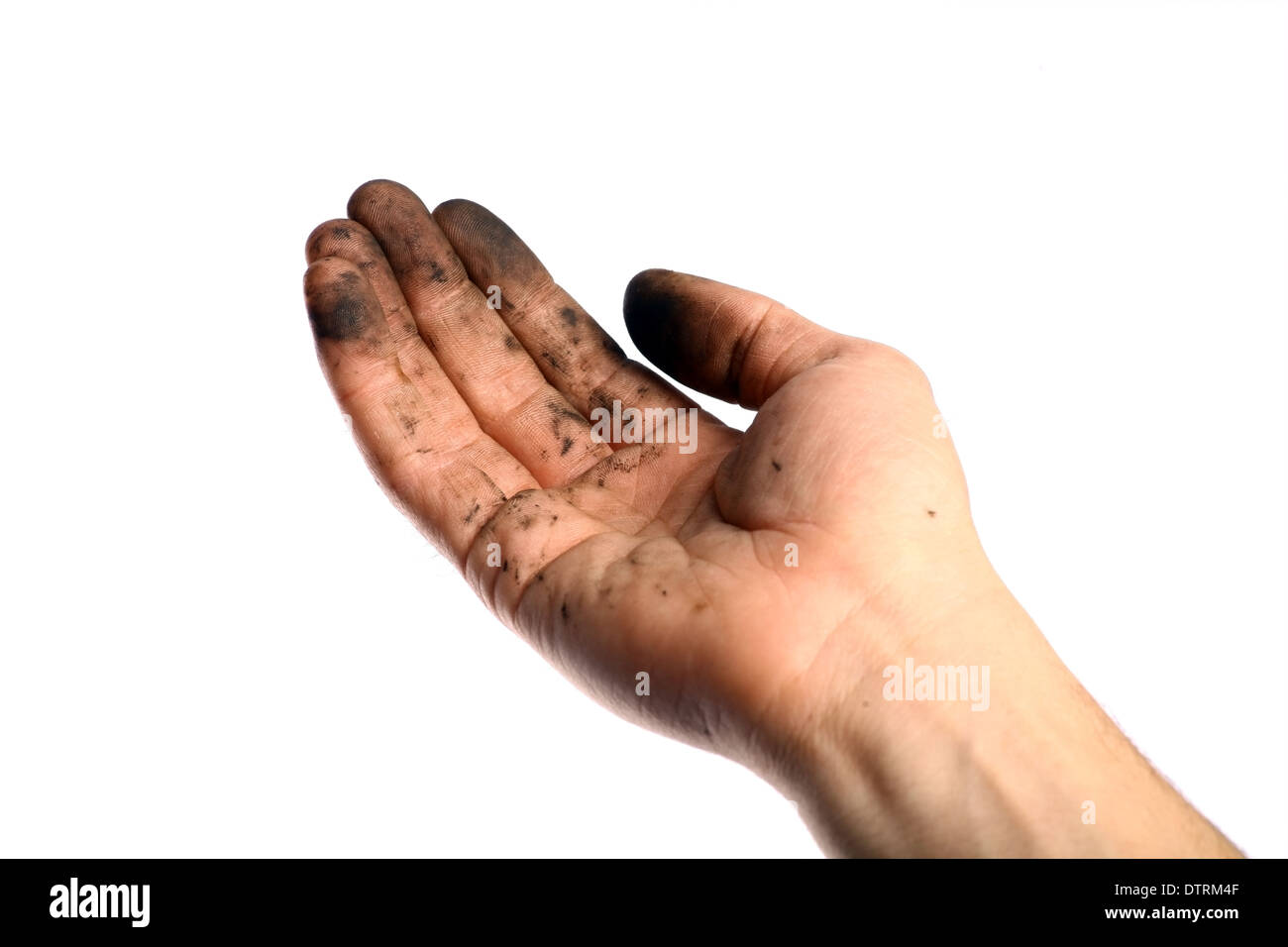 Detail of a dirty hand, isolated on white Stock Photo