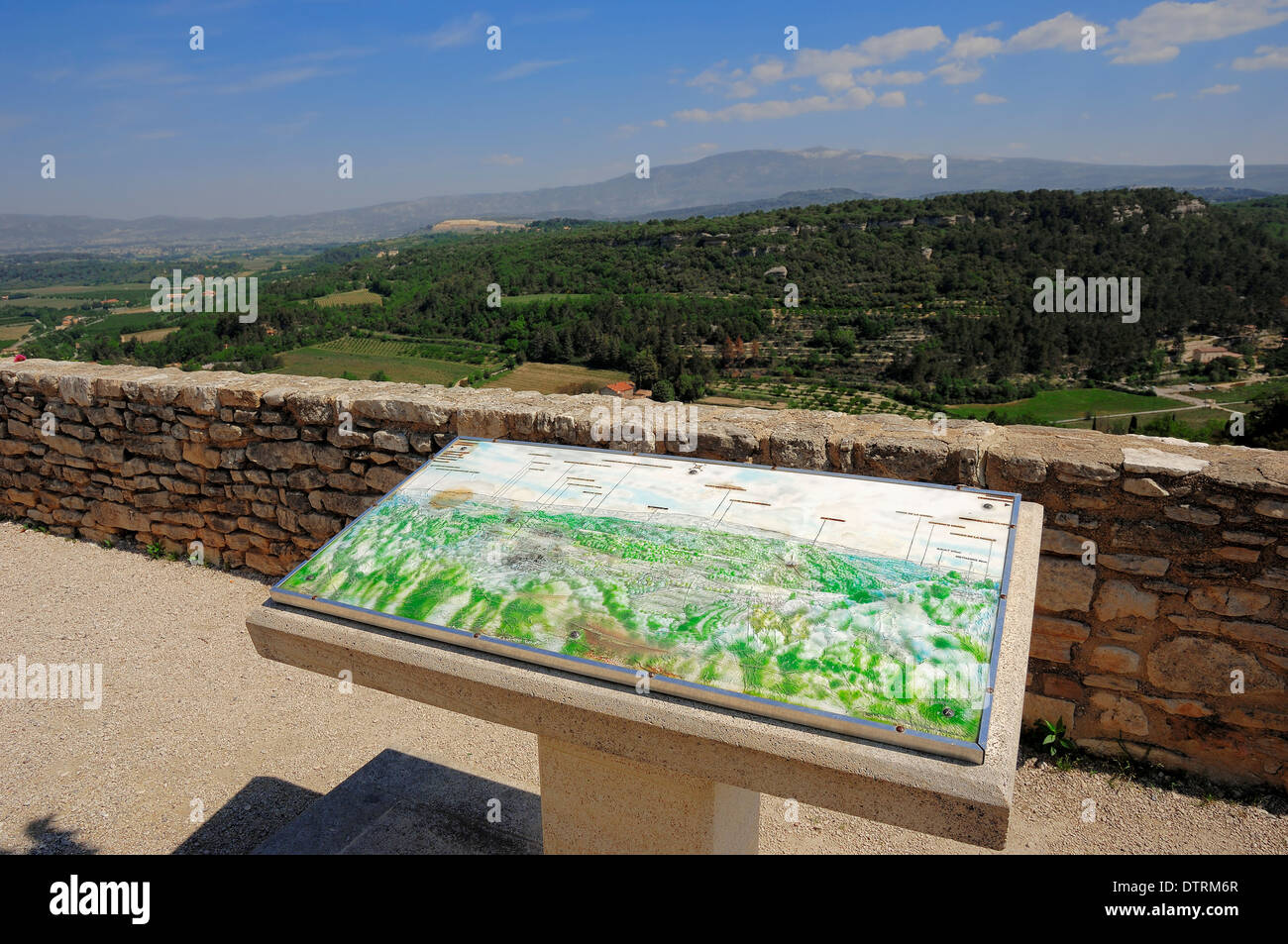 Information board at point of view, Venasque, Vaucluse, Provence-Alpes-Cote d'Azur, Southern France Stock Photo