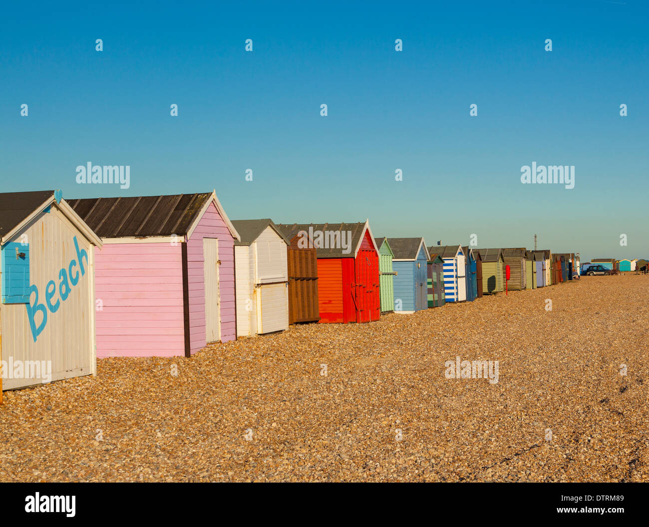 Colourful beach Huts, Hayling Island, Hampshire, England, United Kingdom Stock Photo