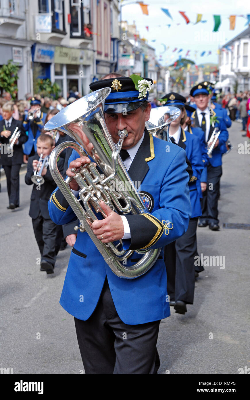 The Helston town band on Flora Day Stock Photo