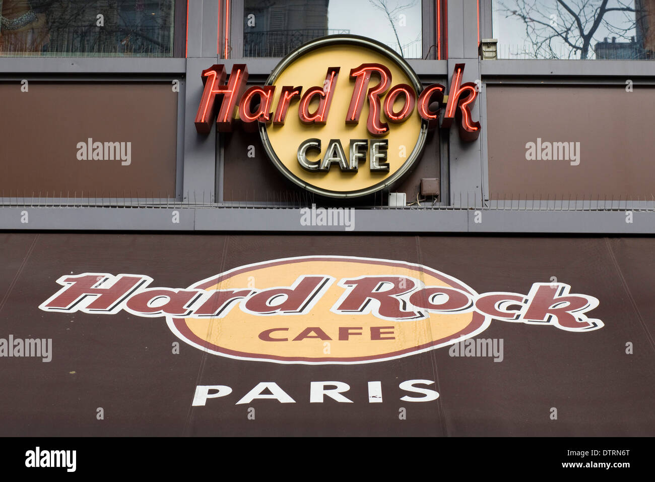 Sign and  Awning Entrance to The Hard Rock Café in Paris France Stock Photo