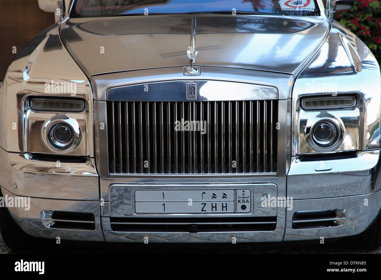 United Arab Emirates, Dubai, silver Rolls Royce car, Stock Photo