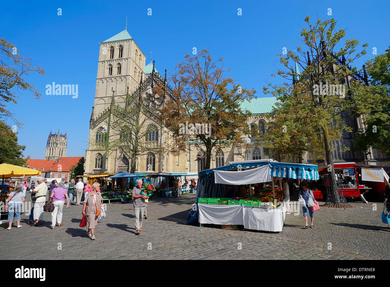 Cathedral St. Paulus and market, Munster, Munsterland, North Rhine-Westphalia, Germany Stock Photo