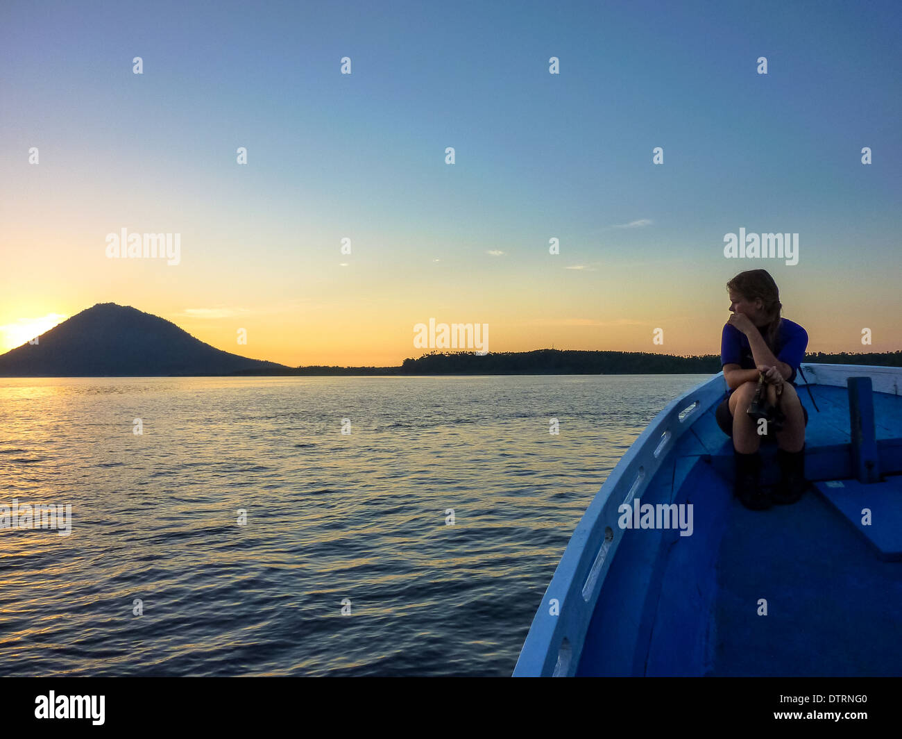 silhouette of the vulcano Manado Tua at Sulawesi in Indonesia Stock Photo