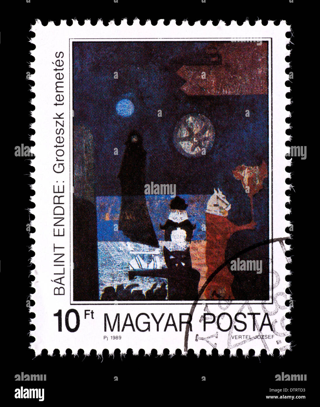 Postage stamp from Hungary depicting the Endre Balint painting 'Grotesque Burial' Stock Photo