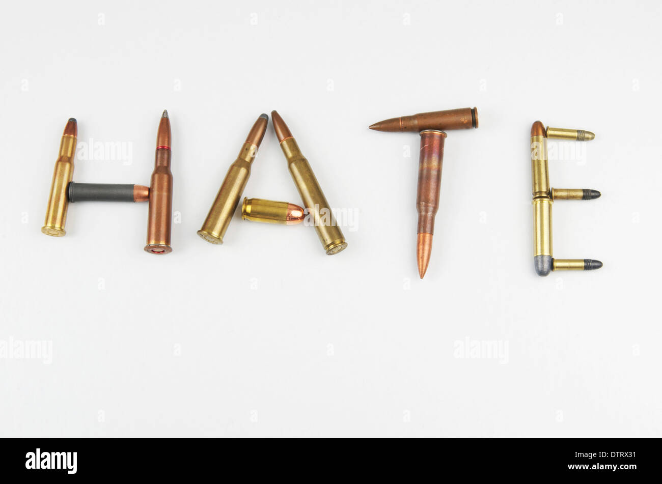 Bullets spelling out the word 'hate'. Stock Photo