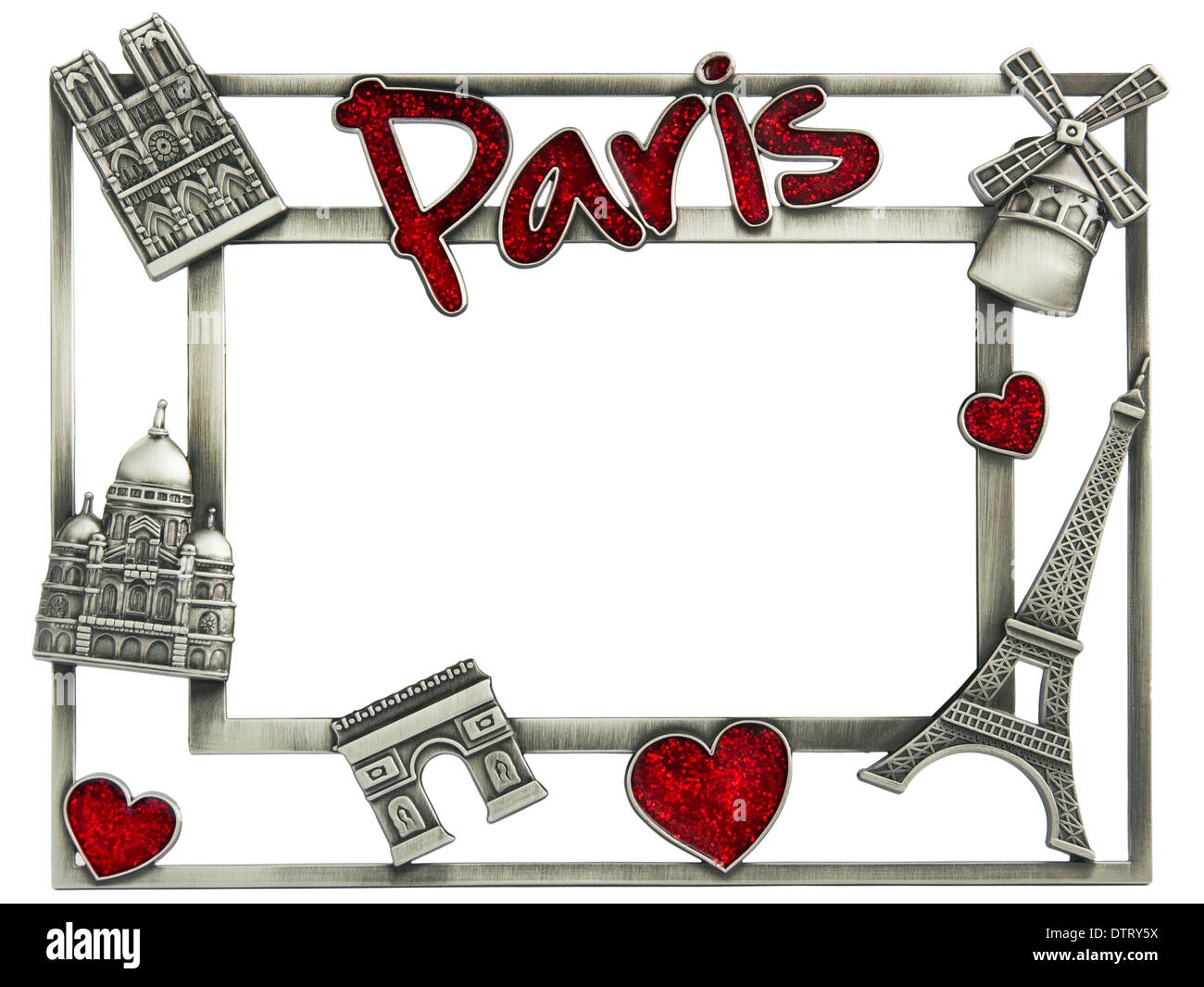 Metal photoframe souvenir from Paris illustrative editorial isolated with patch shot in Paris Stock Photo
