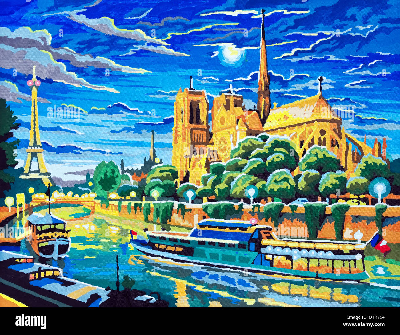 Painting by numbers night in Paris handmade child acrylic art