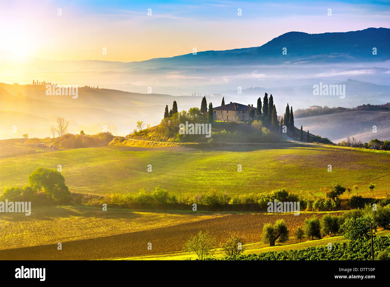 Tuscany at sunrise Stock Photo