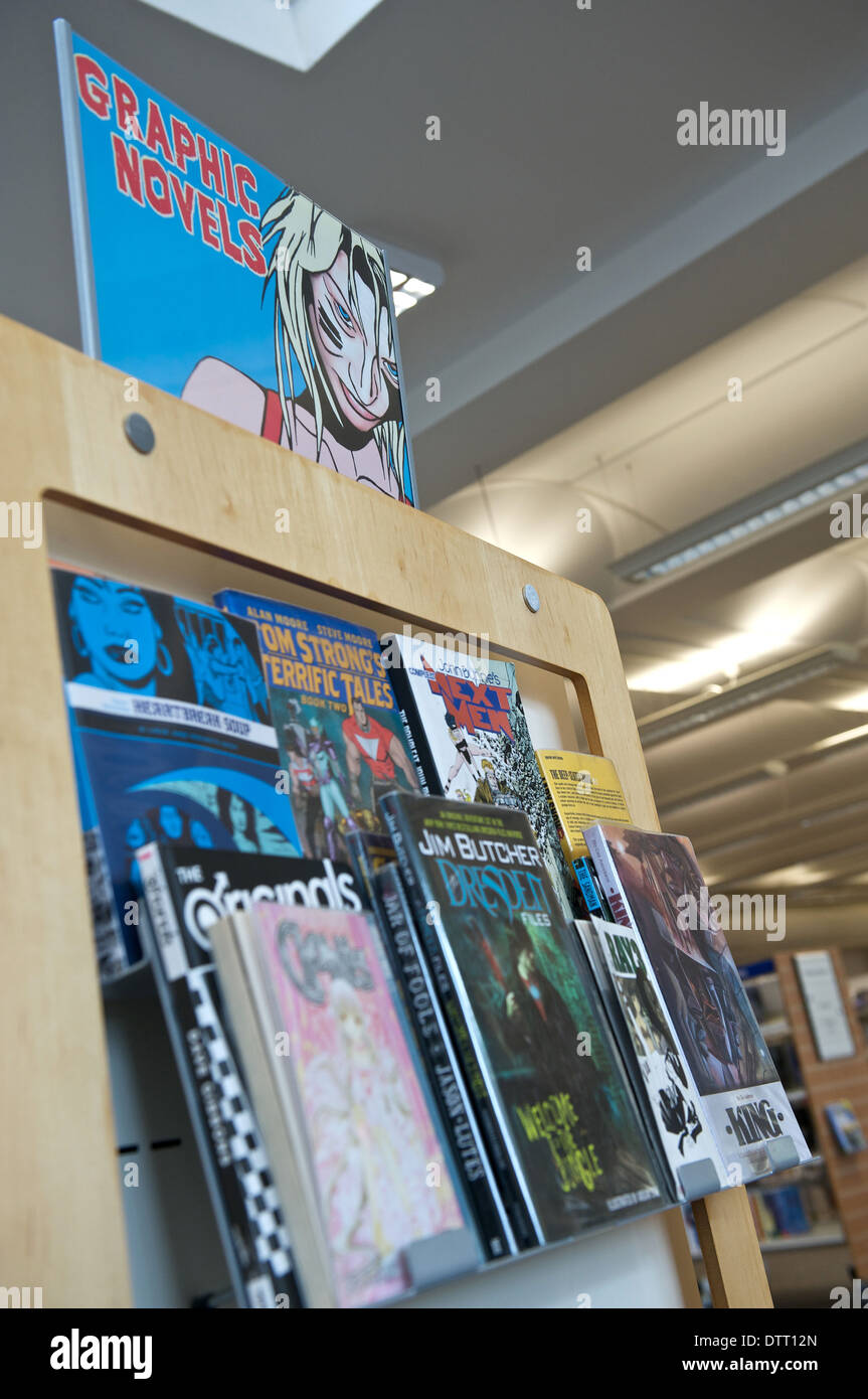 A display of graphic novels in a UK library Stock Photo Alamy