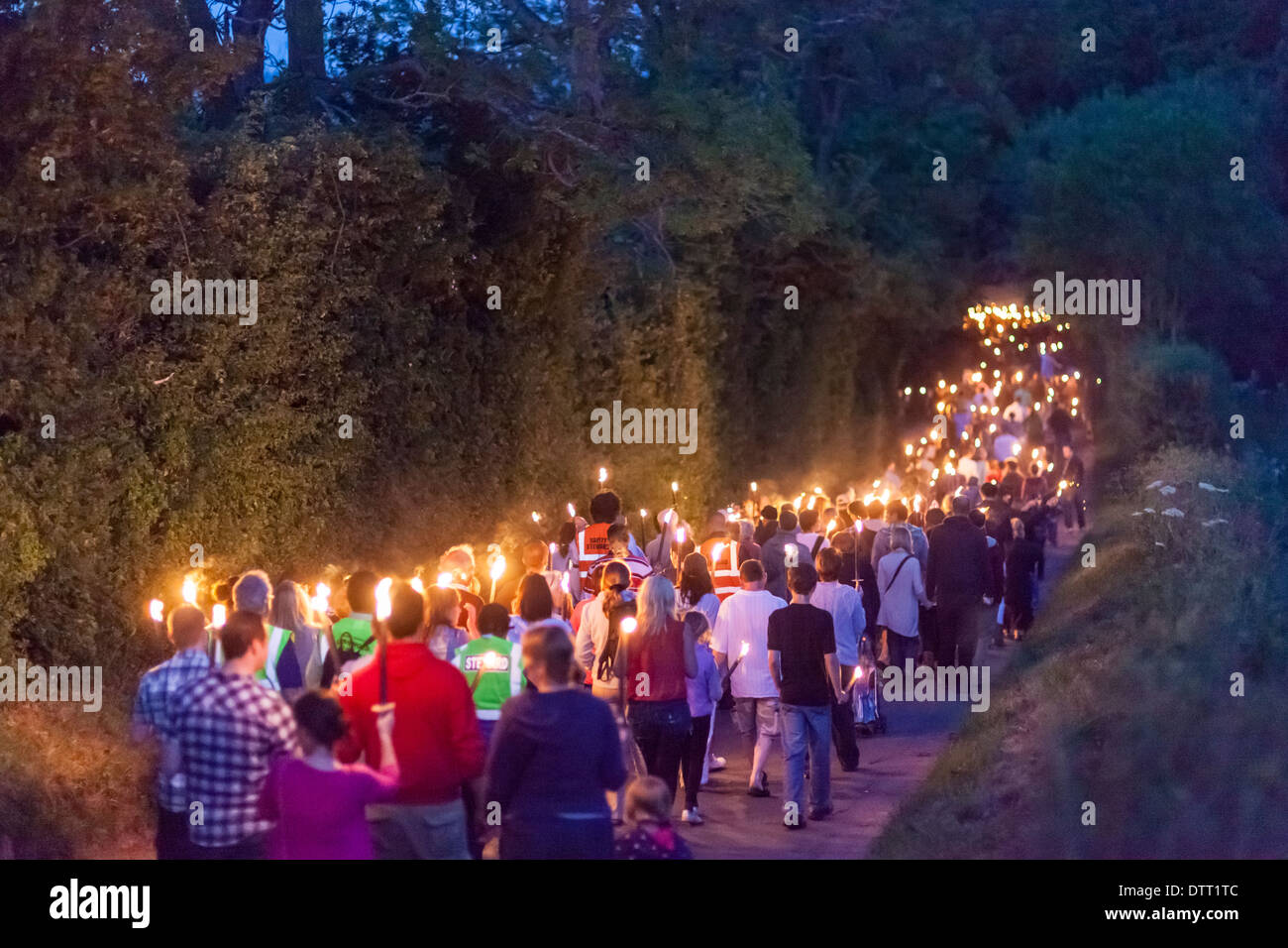 The torchlight procession at the Cotswold Olympicks Dover's Hill Gloucestershire GB Stock Photo