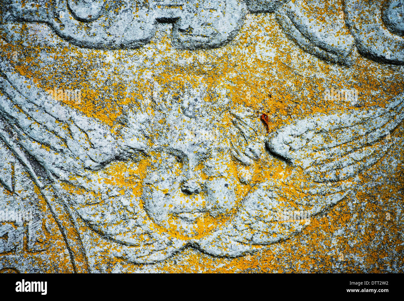 Face of cherub on ancient tomb, Sweden Stock Photo