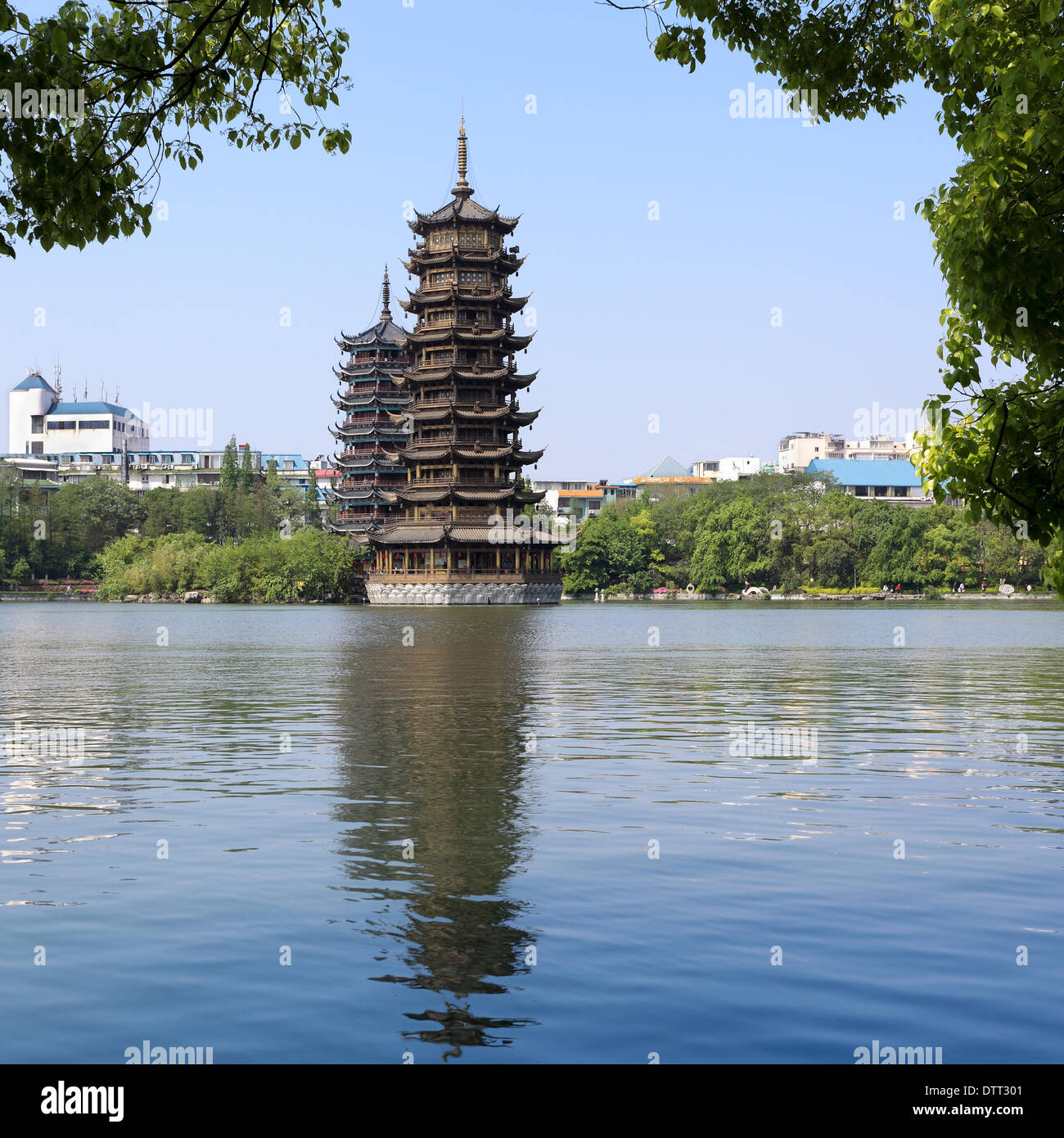 banyan lake pagodas Stock Photo