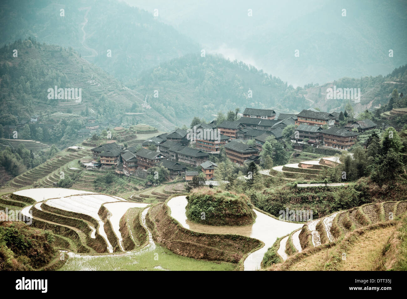chinese terraces and ethnic minority village Stock Photo