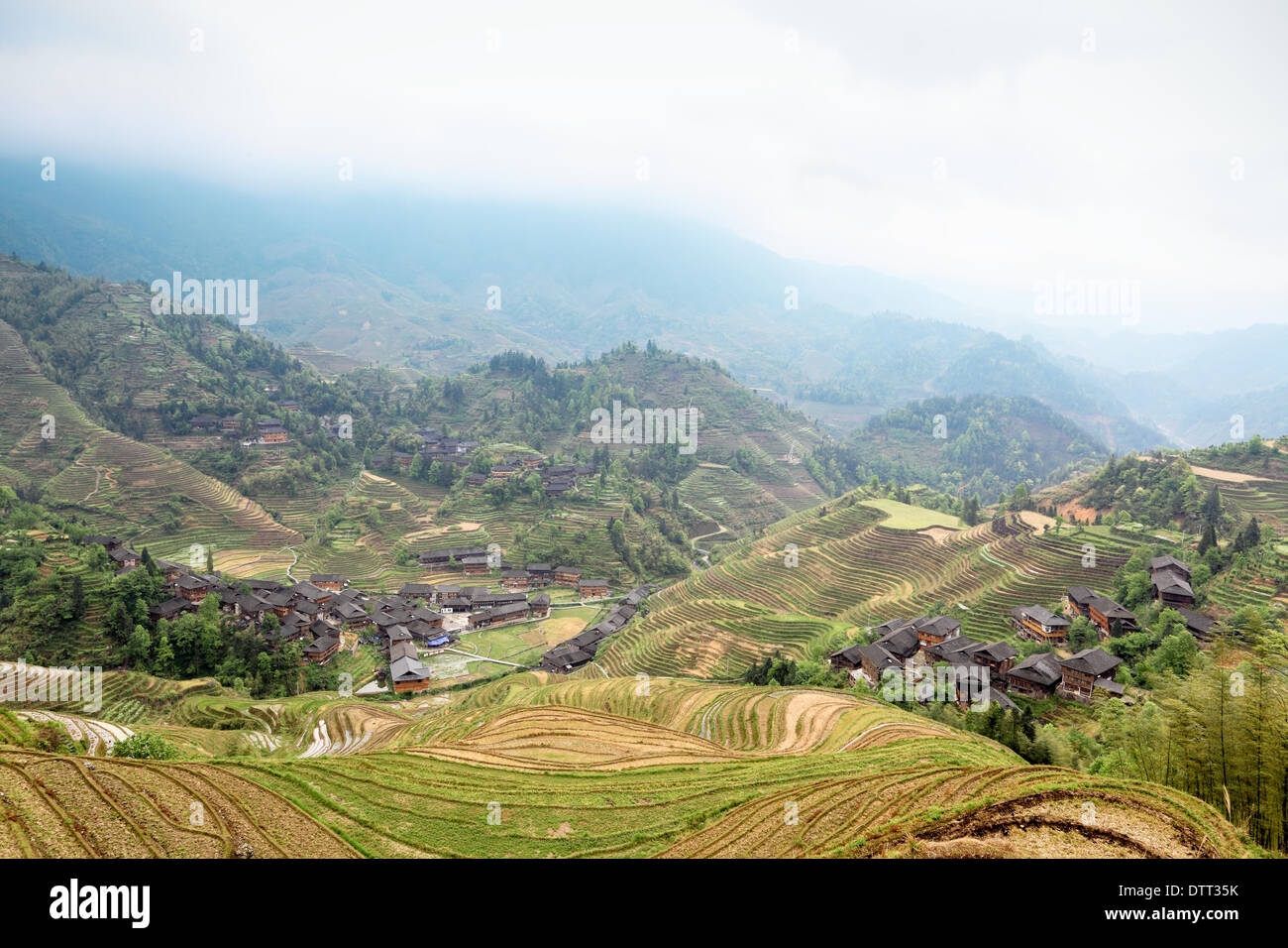 rice terraces and village Stock Photo