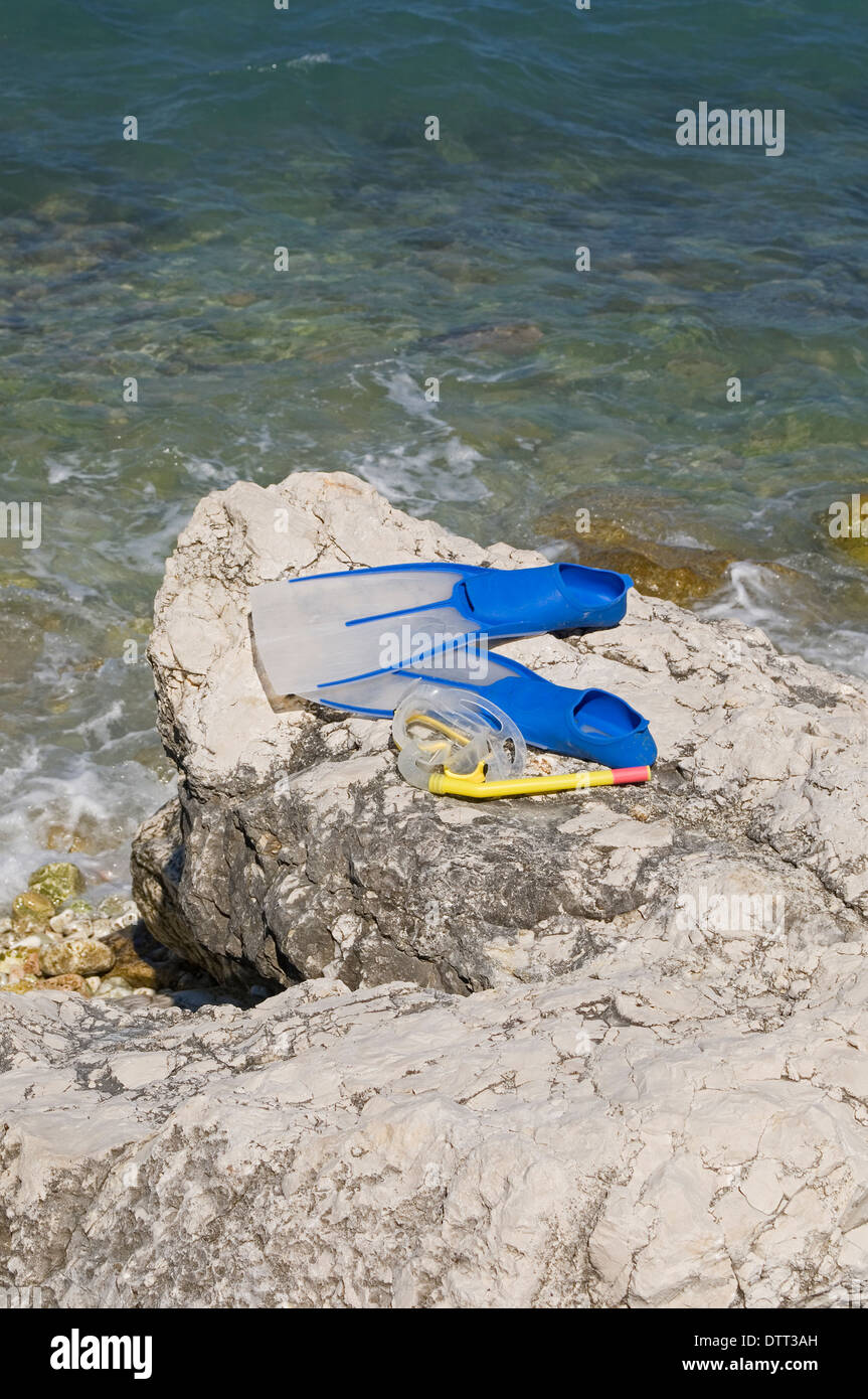 Snorkeling mask and fins Stock Photo