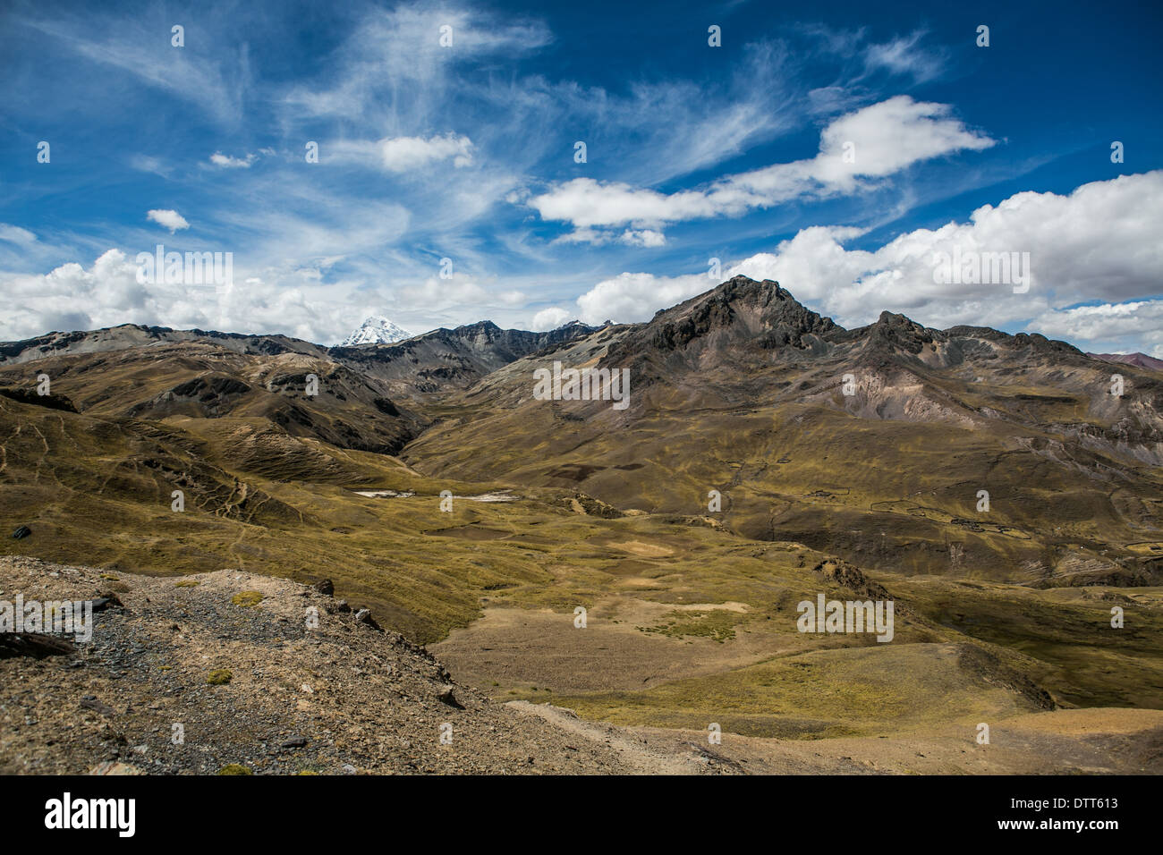 landscape of the Andes, barren highlands with mountains on the