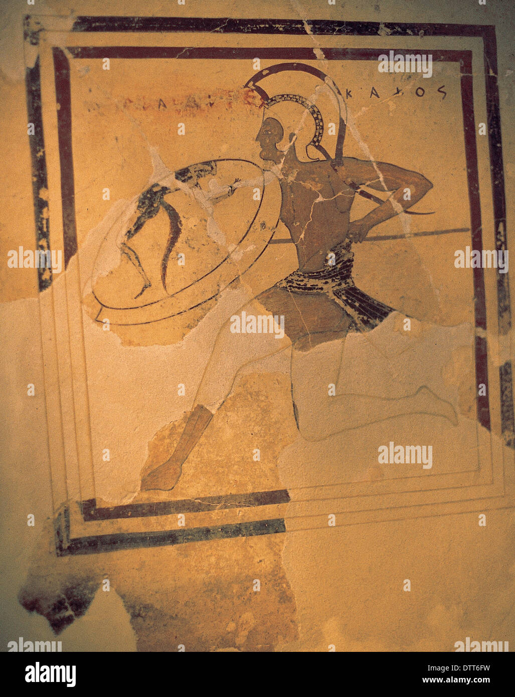 Greek art. Classical era. Hoplita. Fresco. 520510 BC. Acropolis Museum. Athens. Greece Stock