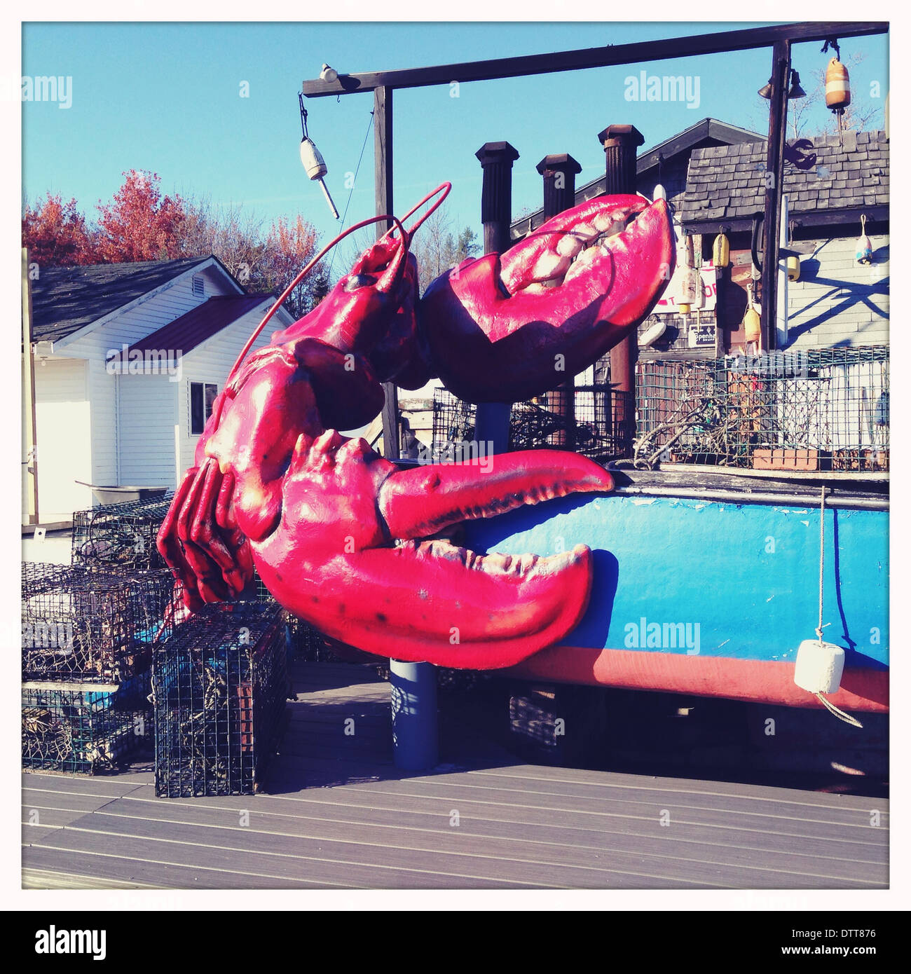 Large lobster decoration on dock - Smartphone Captured Stock Image