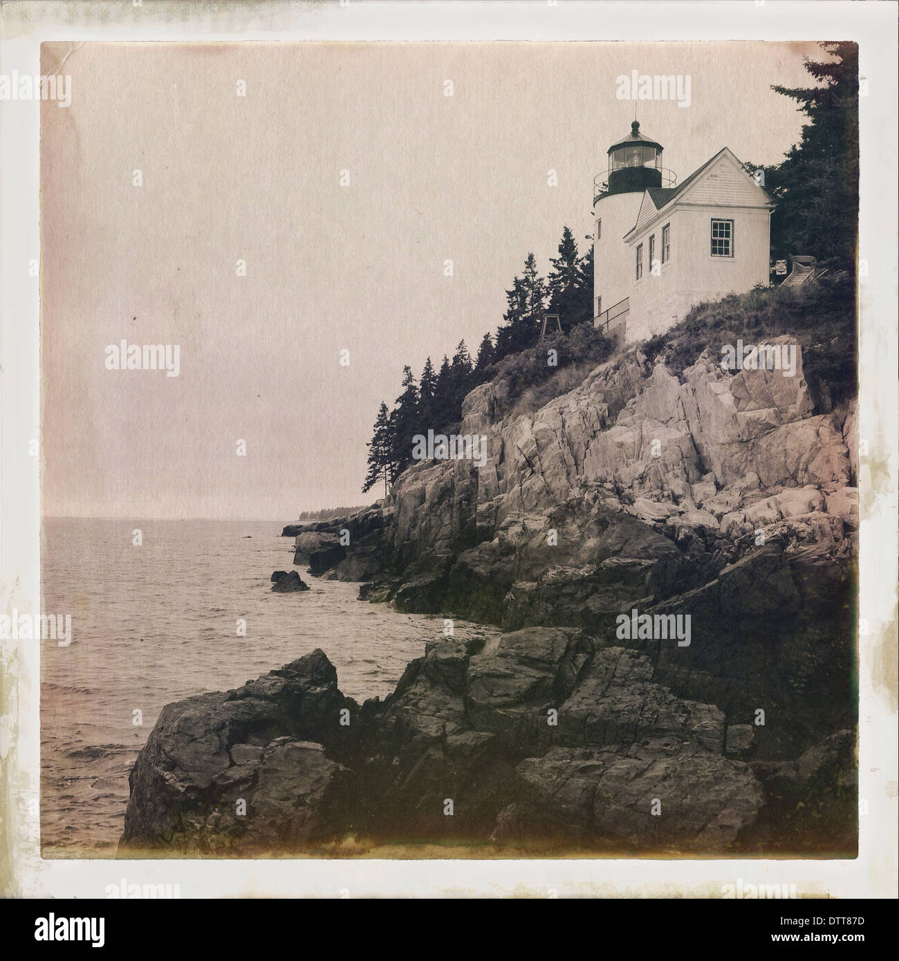 Lighthouse overlooking rocky coastline, Bass Harbor, Maine, United States - Smartphone Captured Stock Image