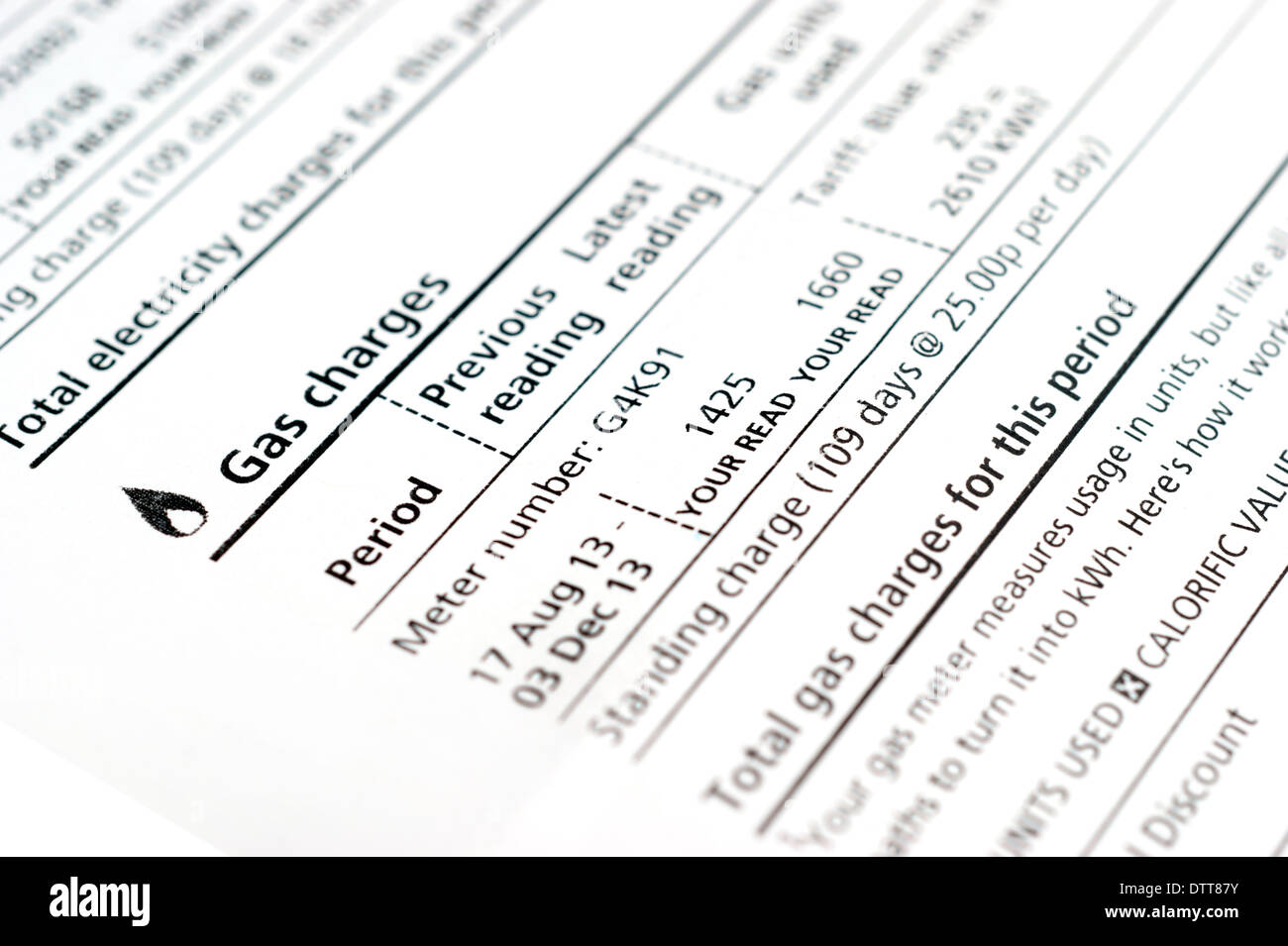 A gas utility bill showing gas charges / prices UK Stock Photo Alamy