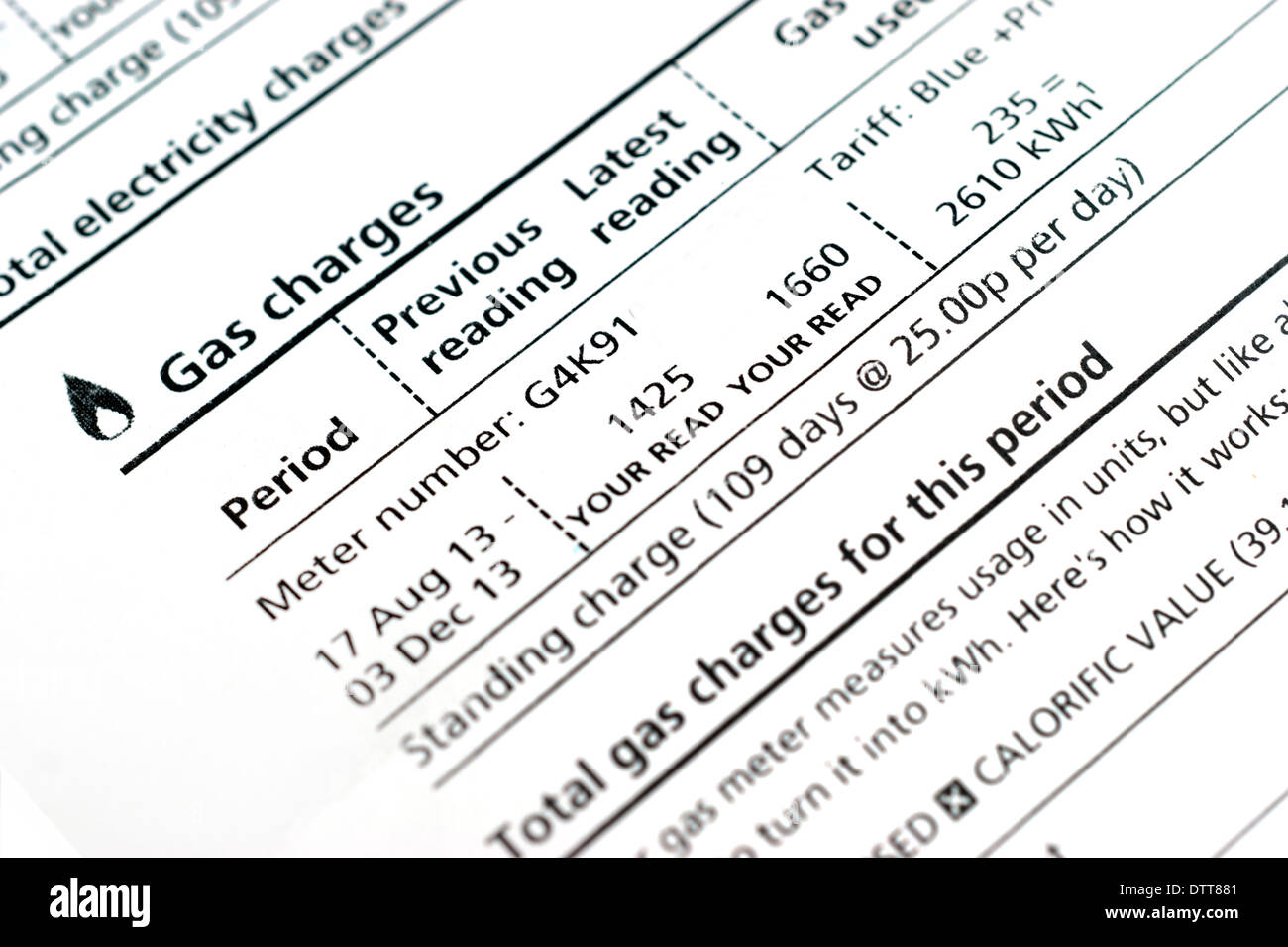 A gas utility bill showing gas charges / prices UK Stock Photo Alamy