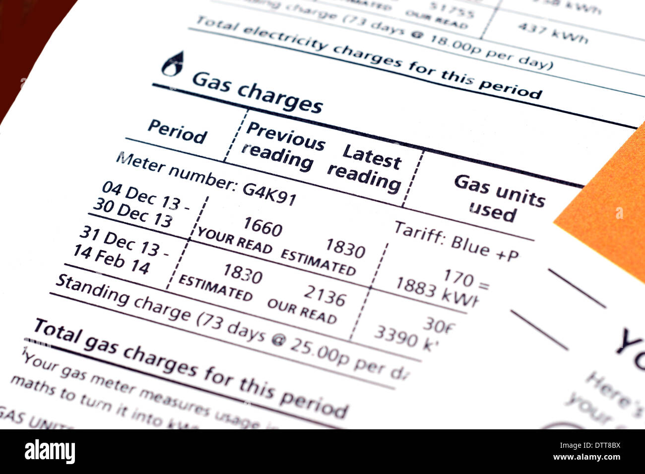 A gas utility bill showing gas charges / prices UK Stock Photo