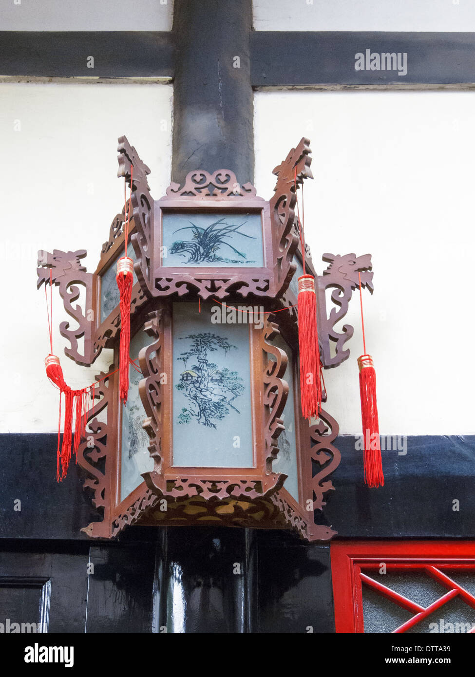 Traditional Chinese hand carved wood palace lantern Stock Photo