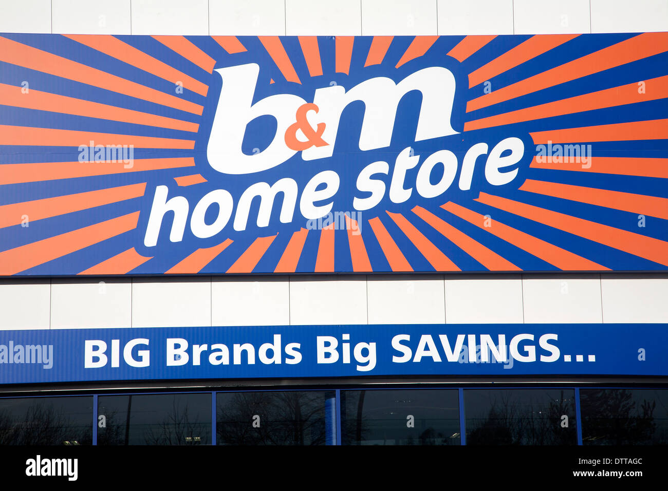 b&m home store sign, Copdock, Ipswich, England offering big brands savings Stock Photo