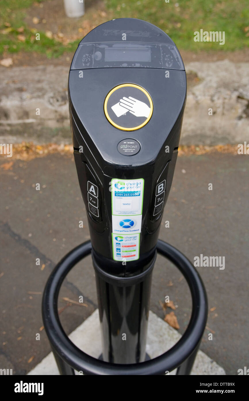 Electric vehicle charging point, Aberdour, Fife, Scotland Stock Photo