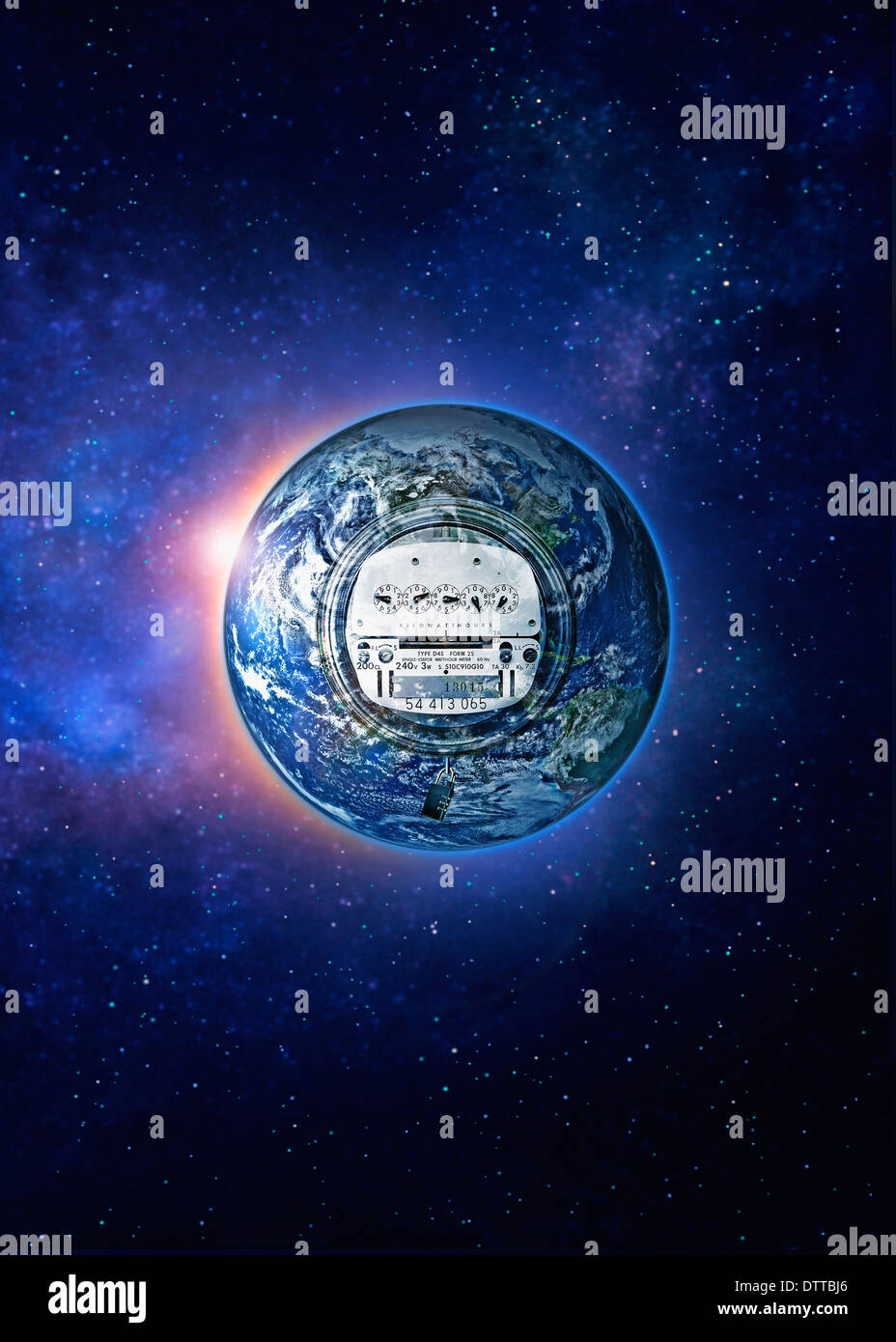 Thermostat on Earth in space Stock Photo