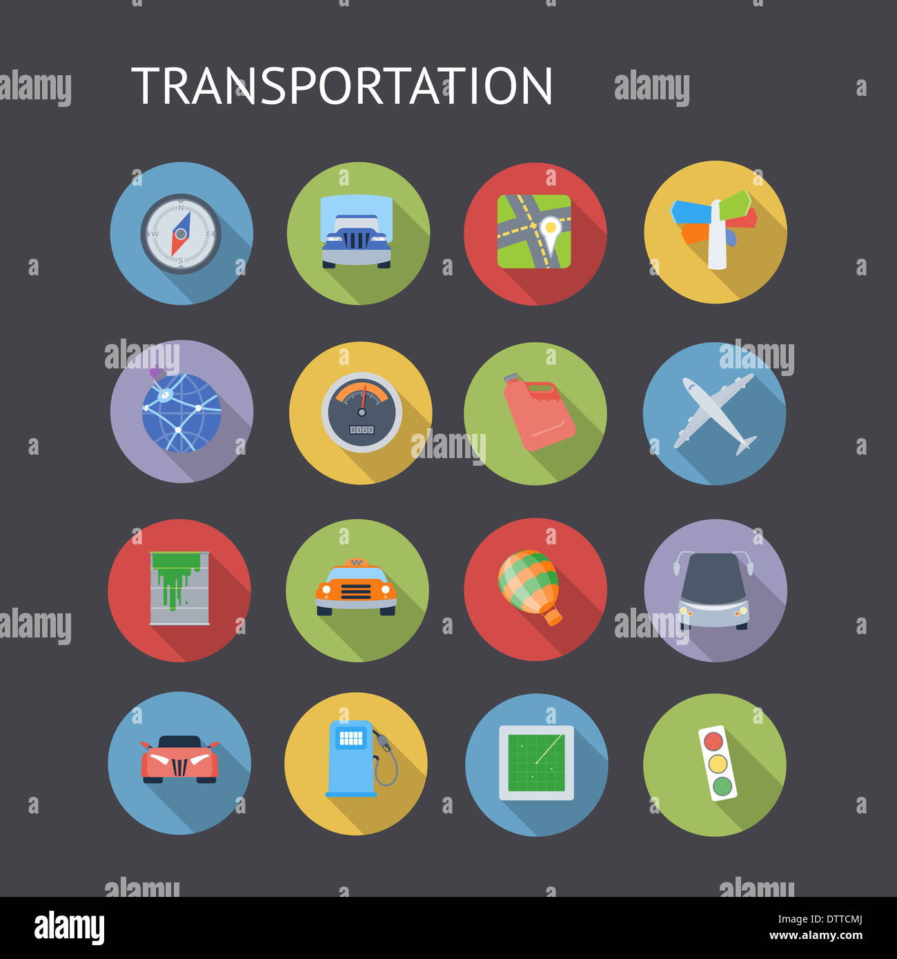Flat icons for transportation. Raster version. Stock Photo