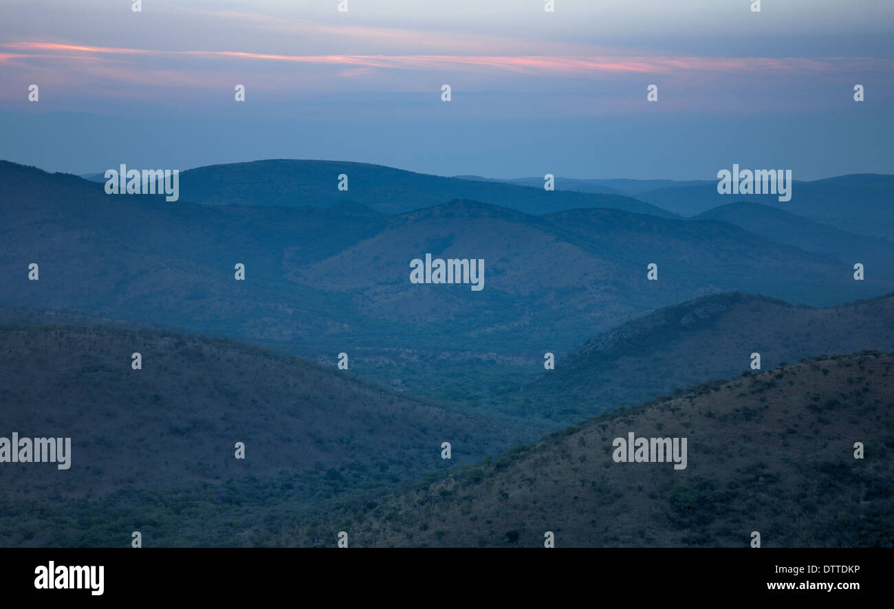 Dusk sky over hills and valleys, Thanda Game Reserve, KwazuluNatal