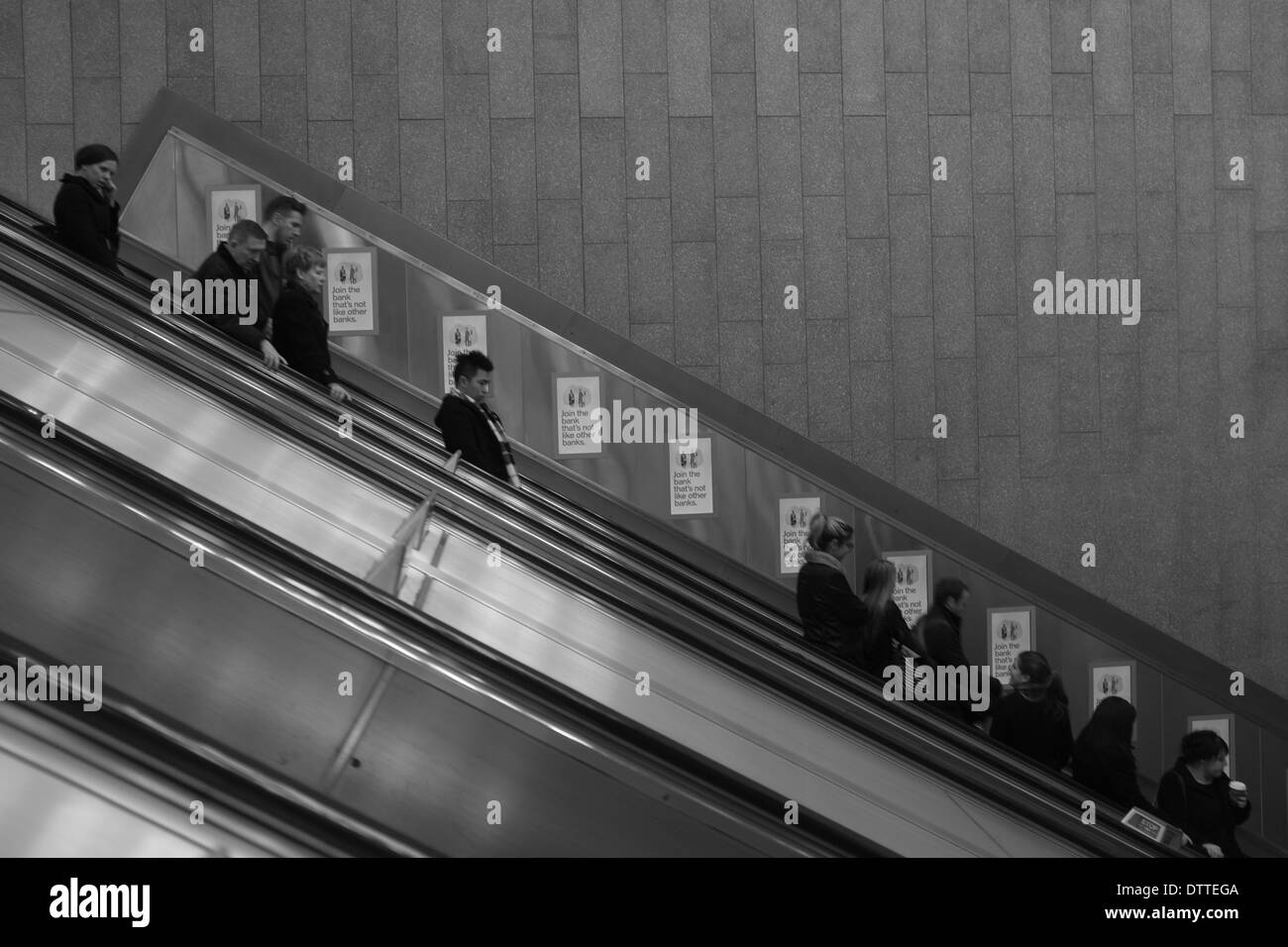 Kings Cross Underground Station. Traveling down on the escalator Stock