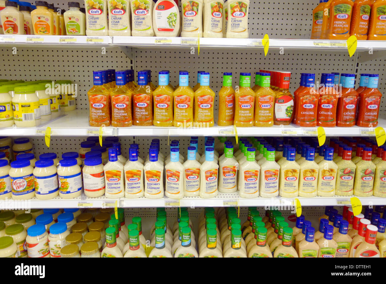 Salad dressing bottles on a supermarket shelf Stock Photo Alamy
