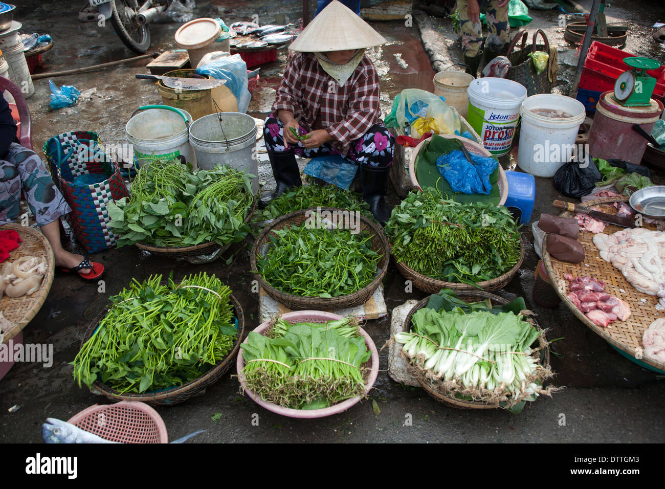 Vegetable Stall Dong Ba Market at Hue in Vietnam Stock Photo