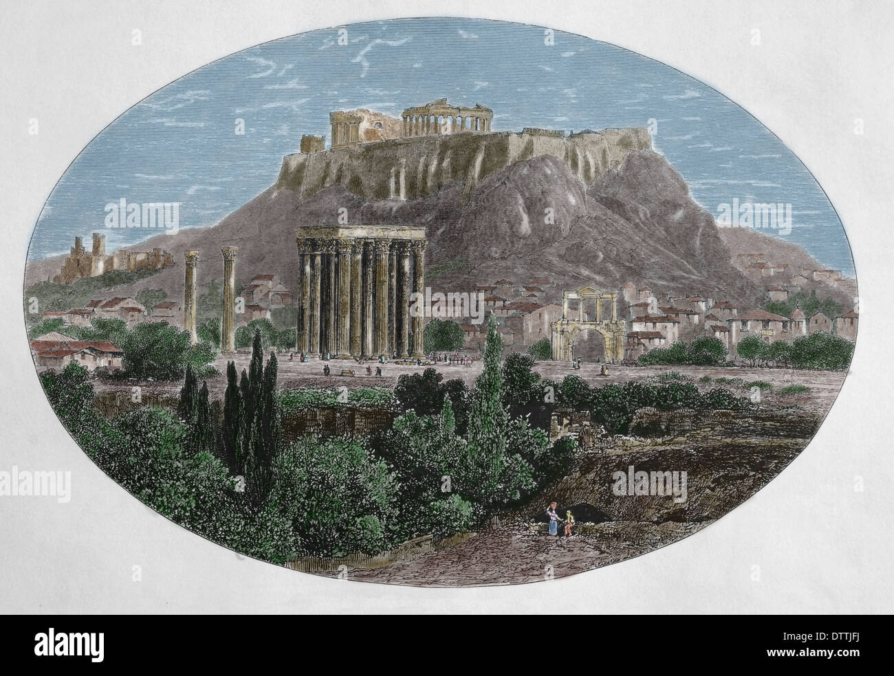 Jupiter In 1879 Greece. Athens. Temple of Jupiter and Acropolis Athens. Wood engraving ...