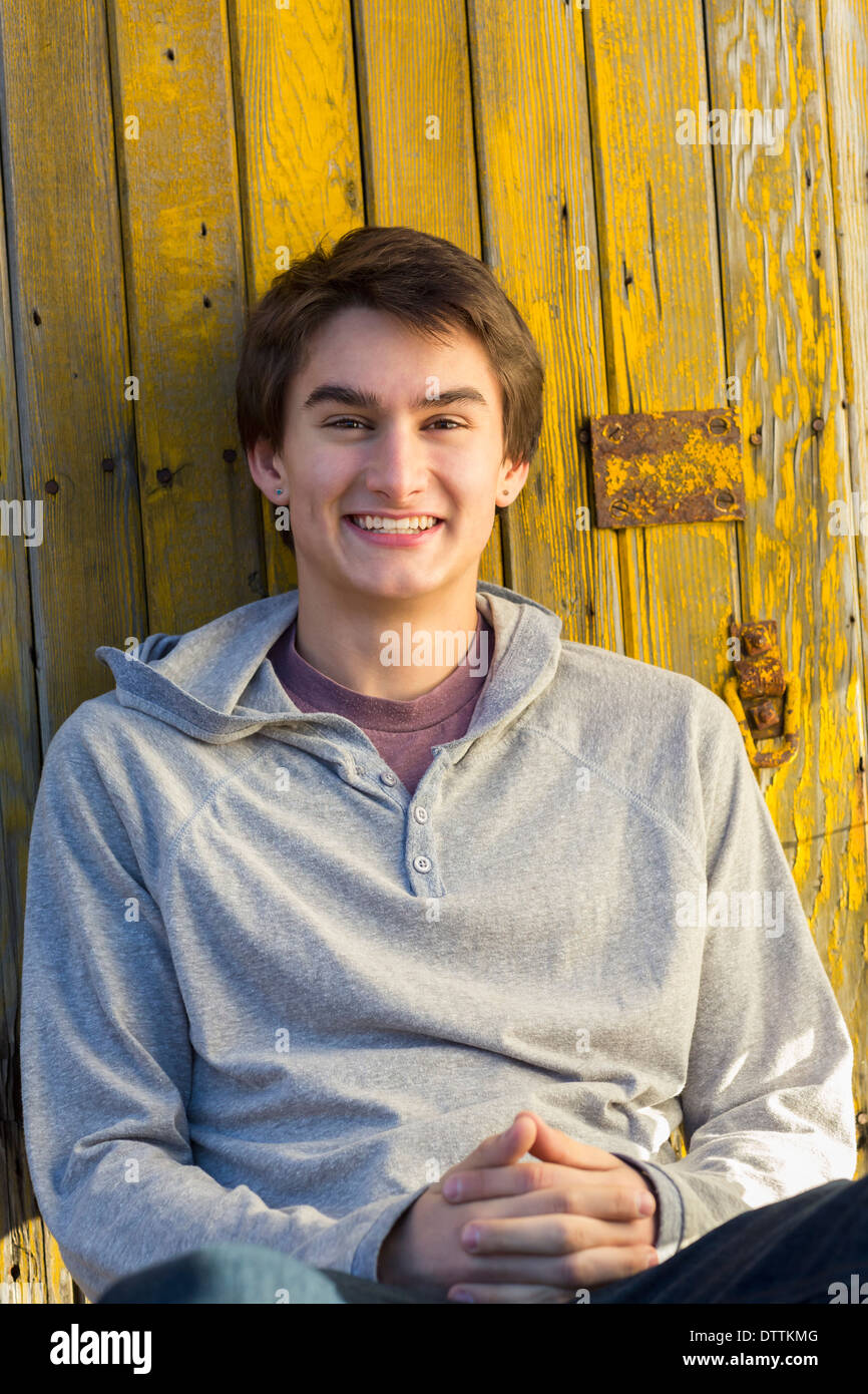 Mixed race teenage boy smiling Stock Photo