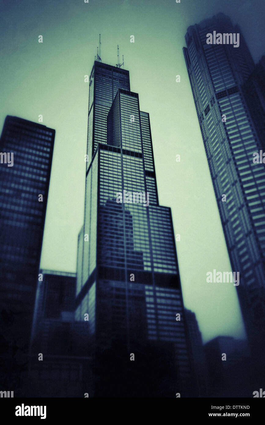 Sears Tower in fog, Chicago, Illinois, United States Stock Photo